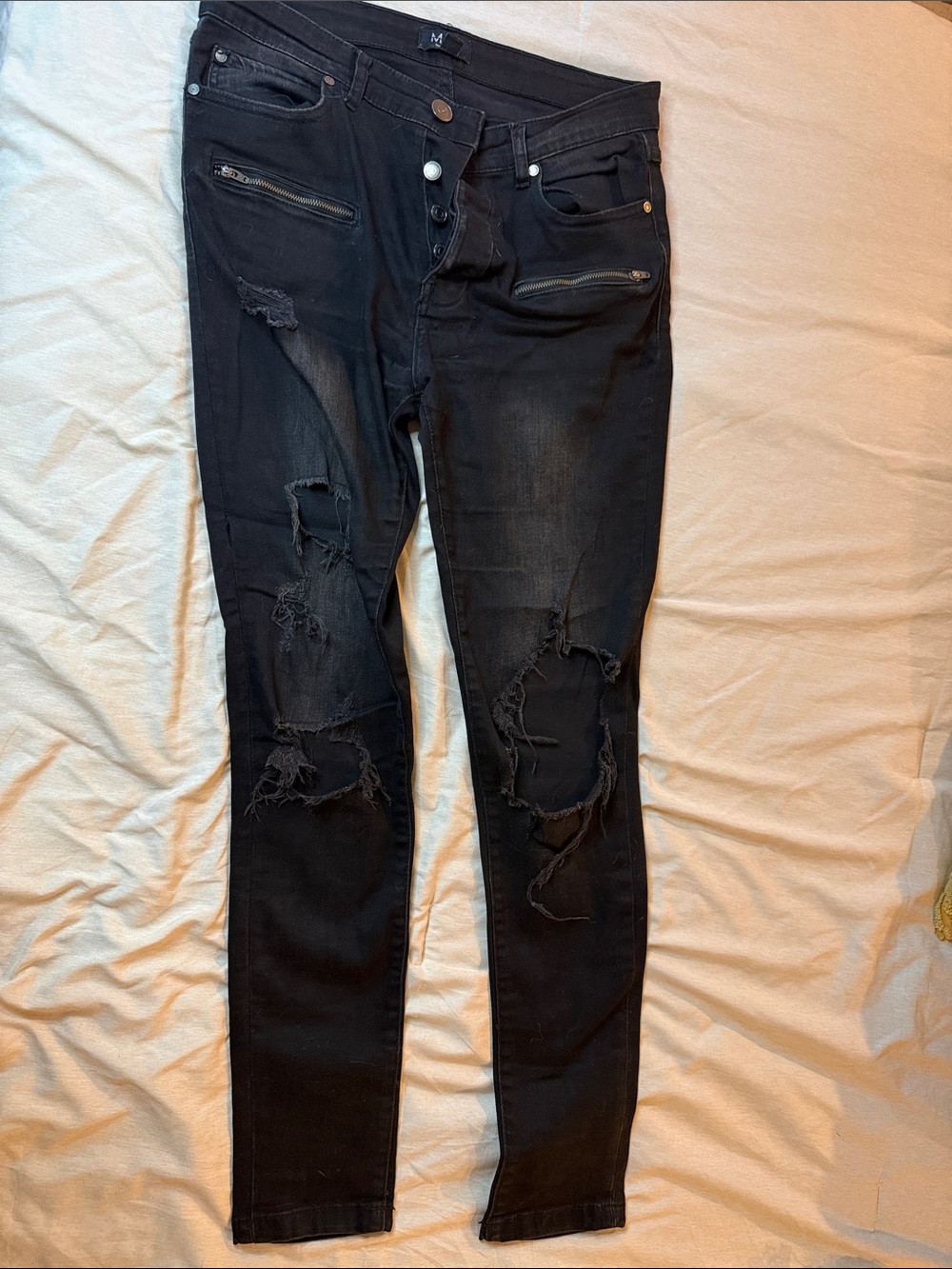 Boohoo Mens Black Distressed Skinny Jeans